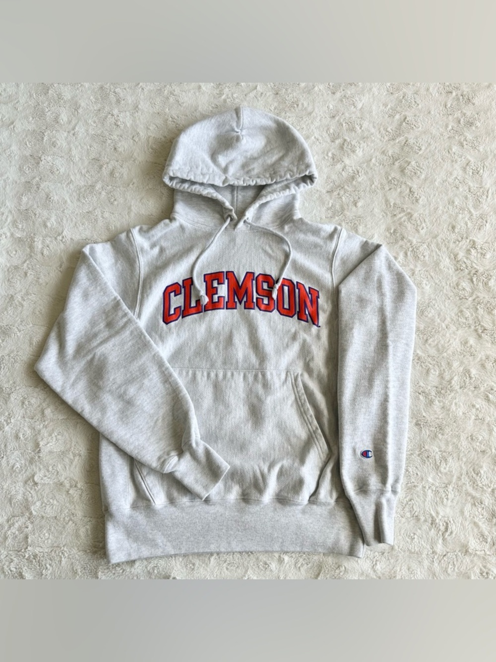 Clemson Hoodie Sweatshirt Mens Small Gray Champion Reverse Weave Tigers Logo SC